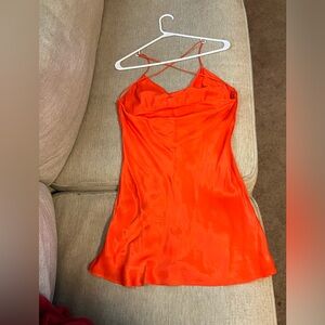 Zara orange satin cowl neck mini dress